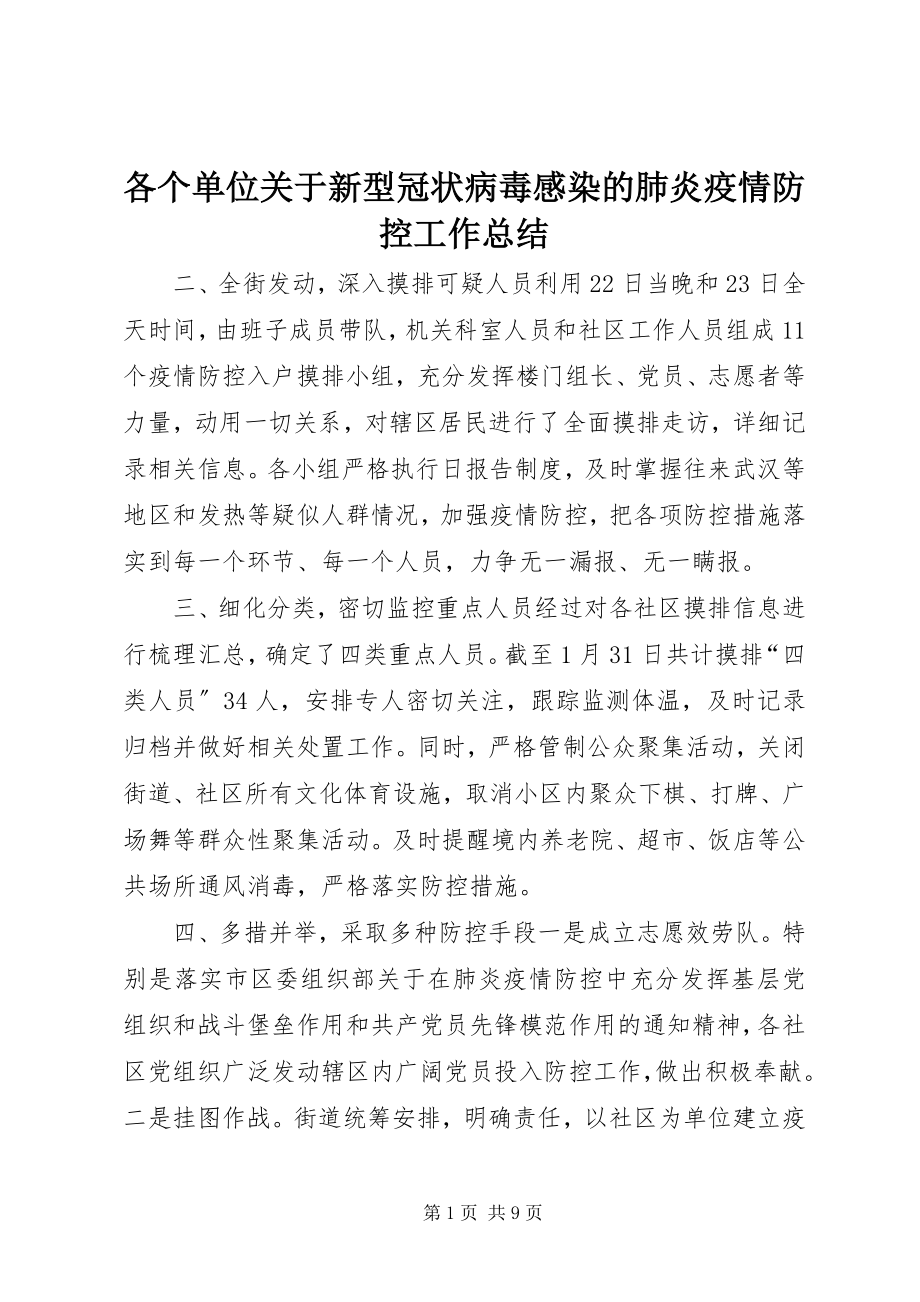 2023年各个单位新型冠状病毒感染的肺炎疫情防控工作总结.docx_第1页