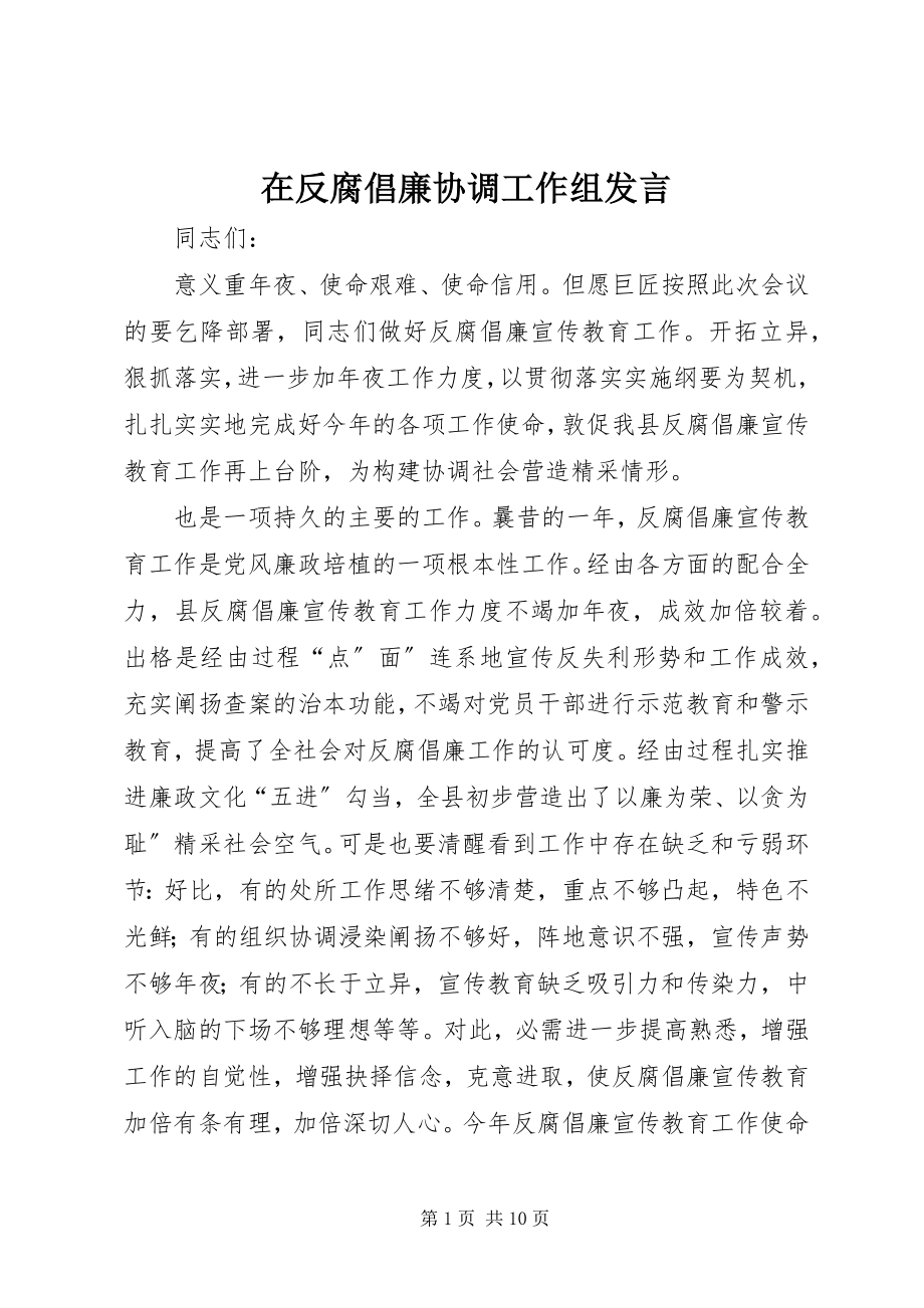 2023年在反腐倡廉协调工作组讲话.docx_第1页