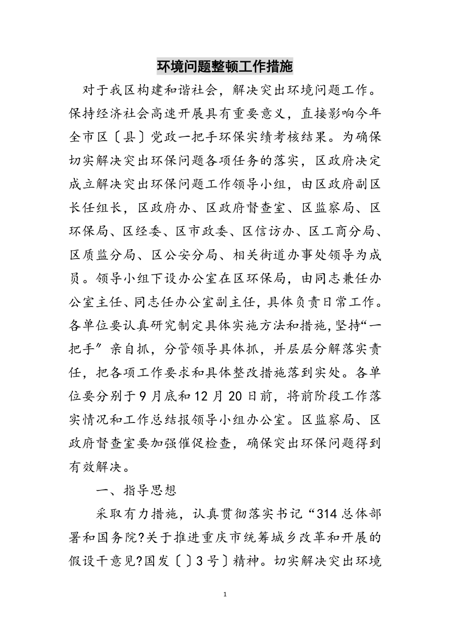 2023年环境问题整顿工作措施范文.doc_第1页