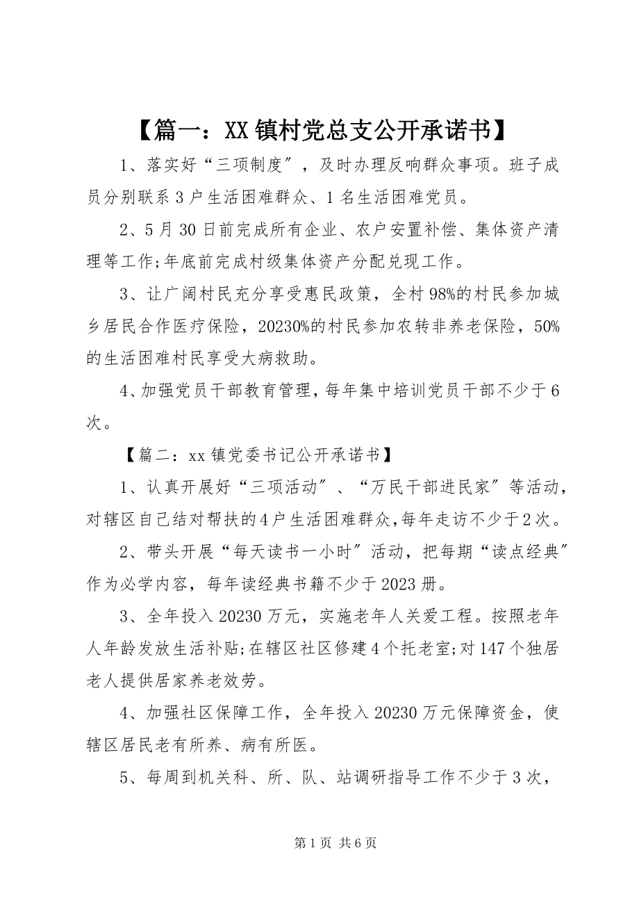 2023年篇一XX镇村党总支公开承诺书新编.docx_第1页