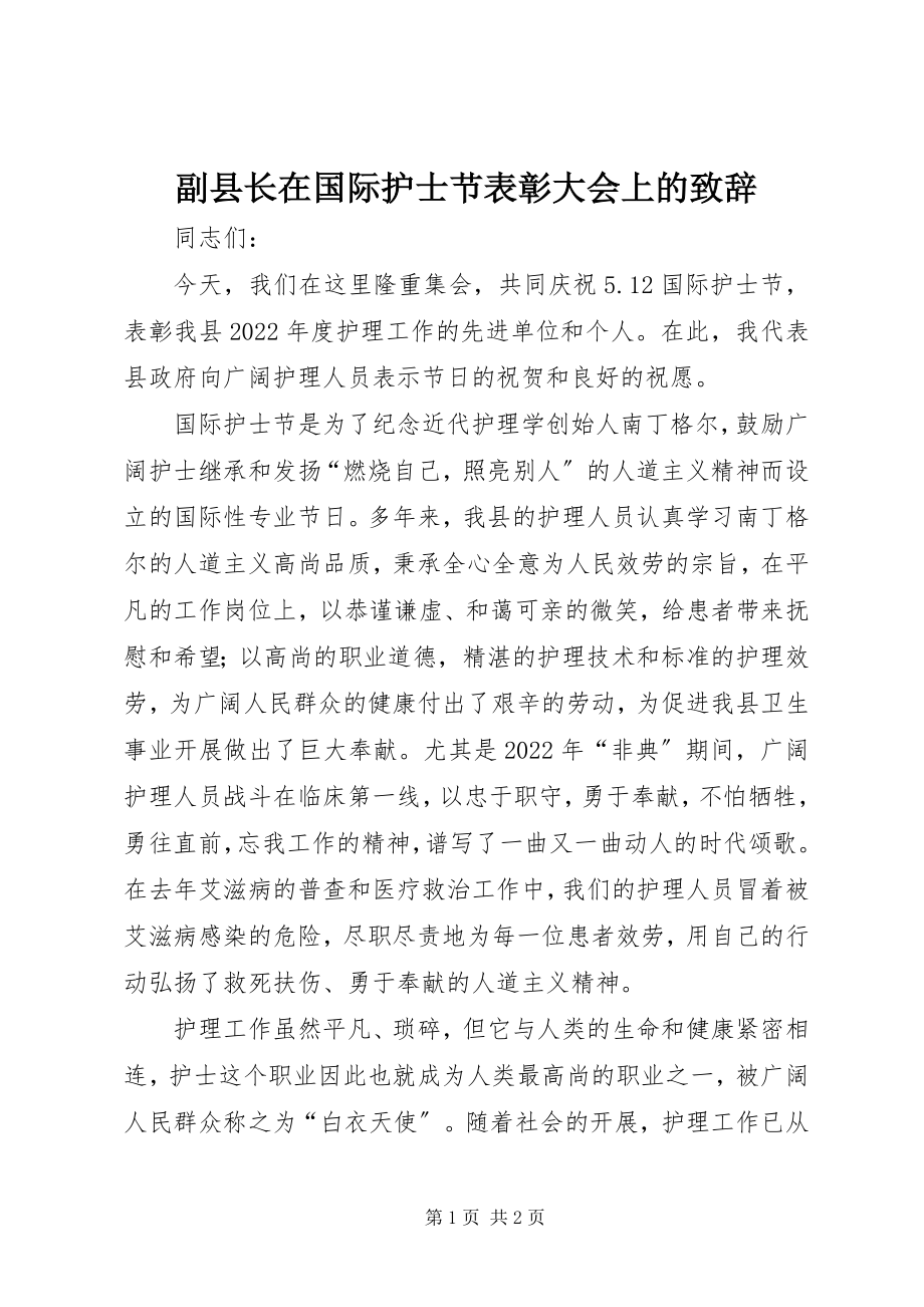 2023年副县长在国际护士节表彰大会上的致辞.docx_第1页