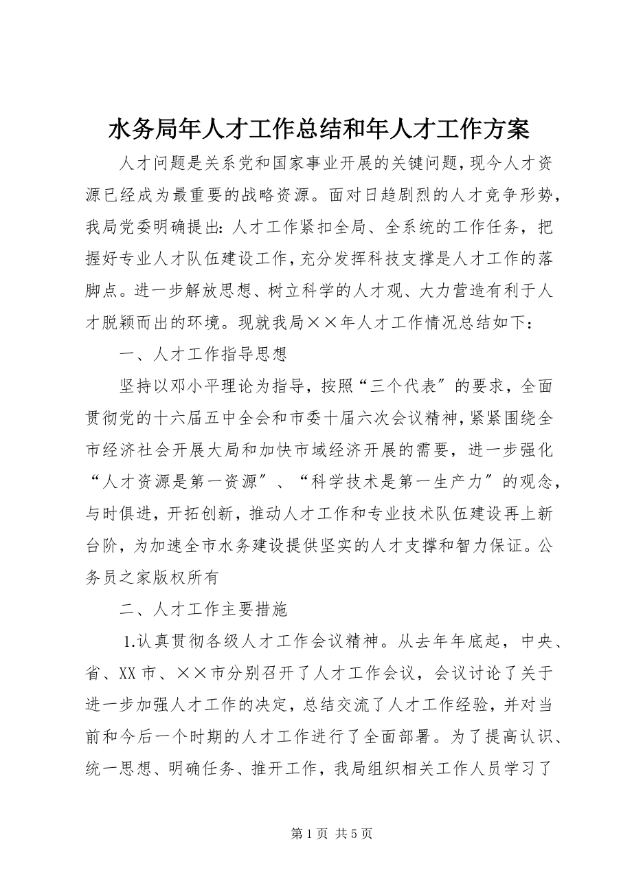 2023年水务局年人才工作总结和年人才工作计划.docx_第1页