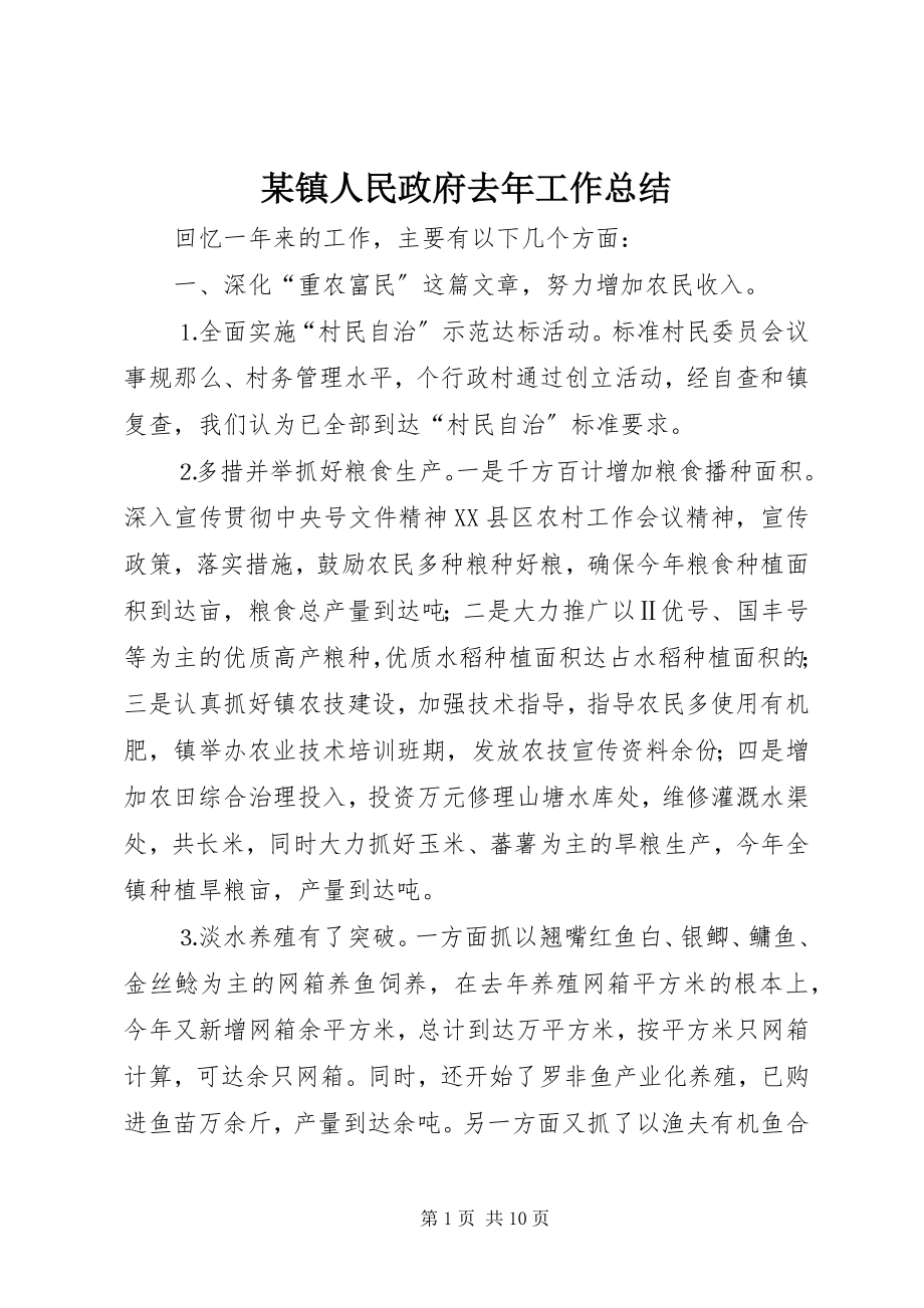 2023年xx镇人民政府去年工作总结.docx_第1页