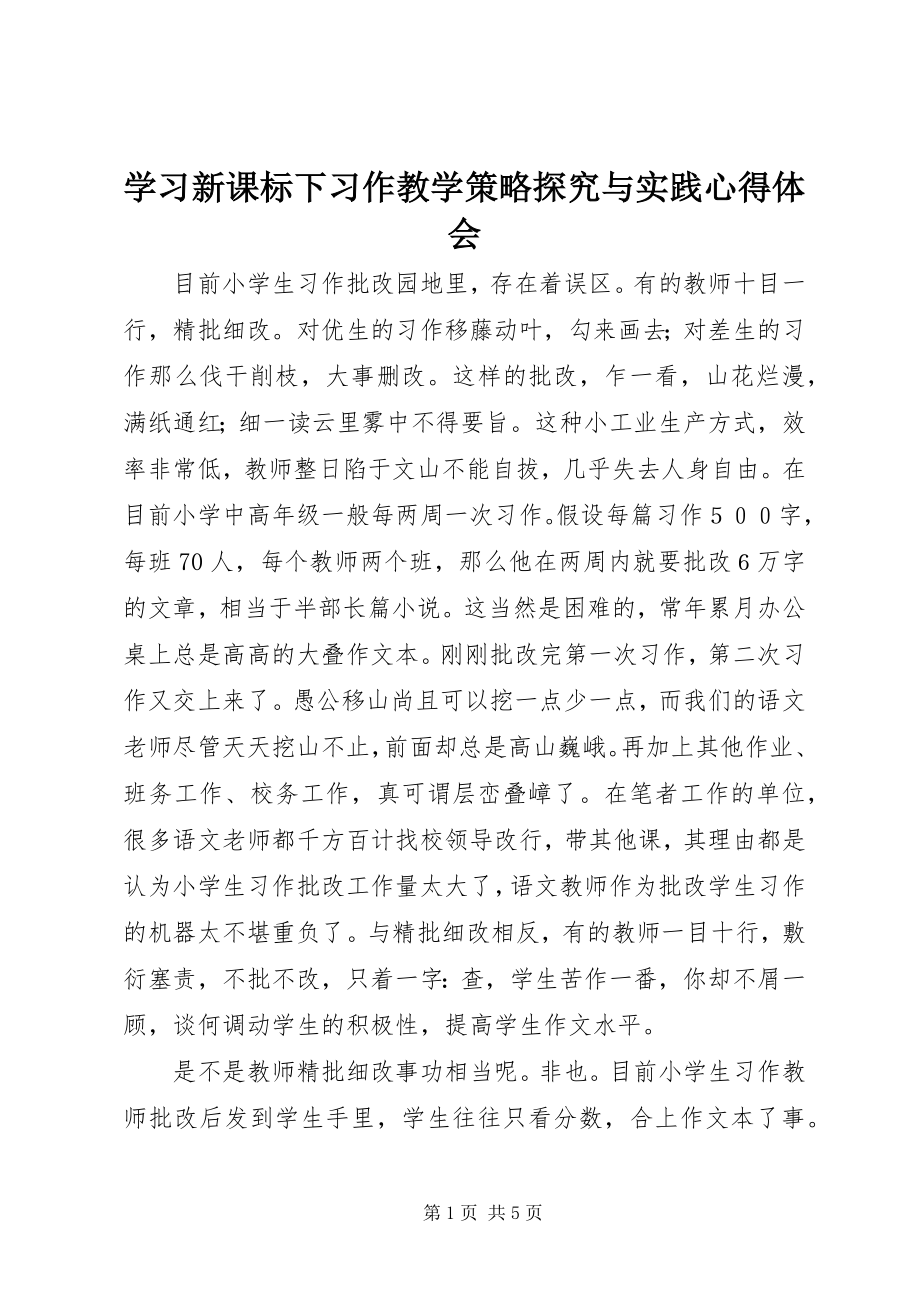 2023年学习《新课标下习作教学策略探究与实践》心得体会.docx_第1页