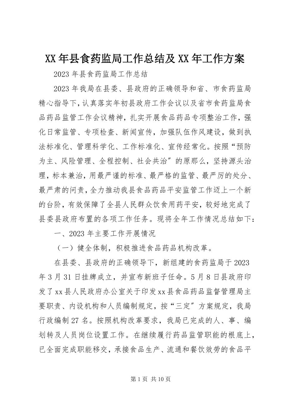 2023年县食药监局工作总结及工作计划.docx_第1页