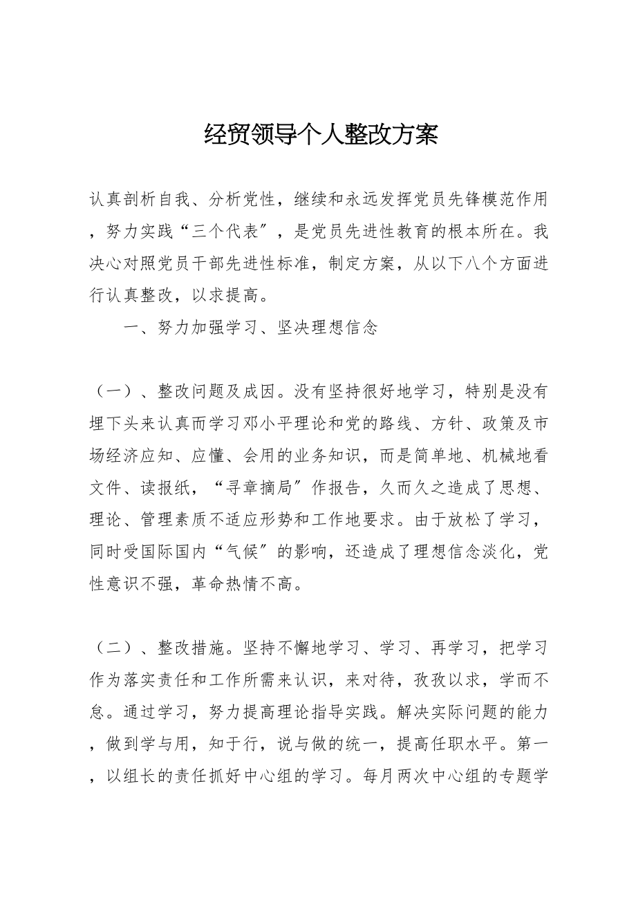 2023年经贸领导个人整改方案.doc_第1页