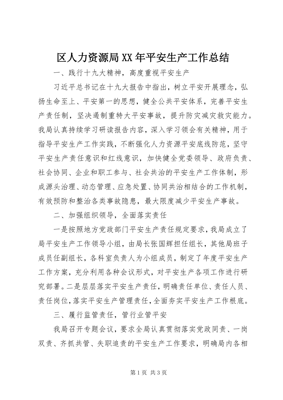 2023年区人力资源局安全生产工作总结.docx_第1页