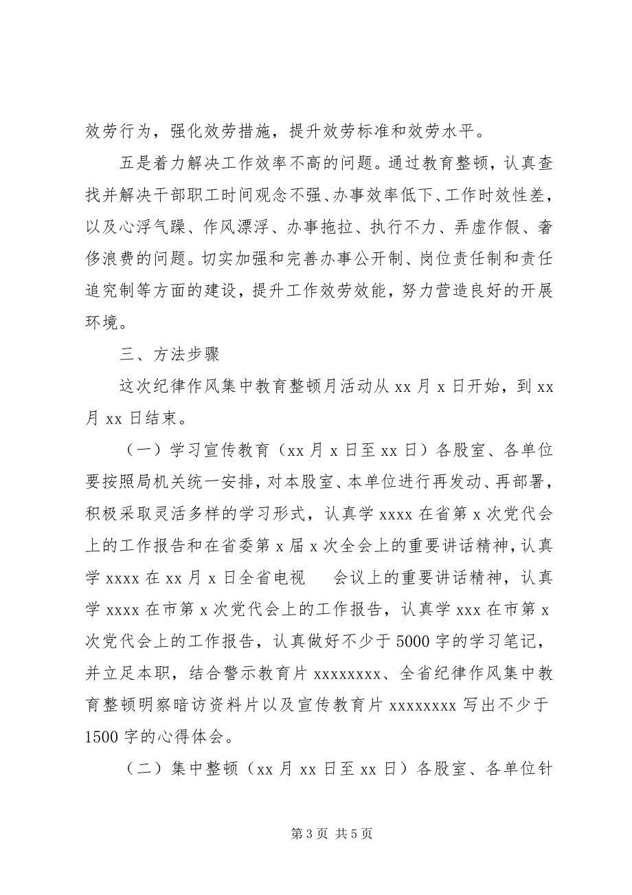 2023年某机关单位纪律作风集中教育整顿月活动实施方案.docx_第3页