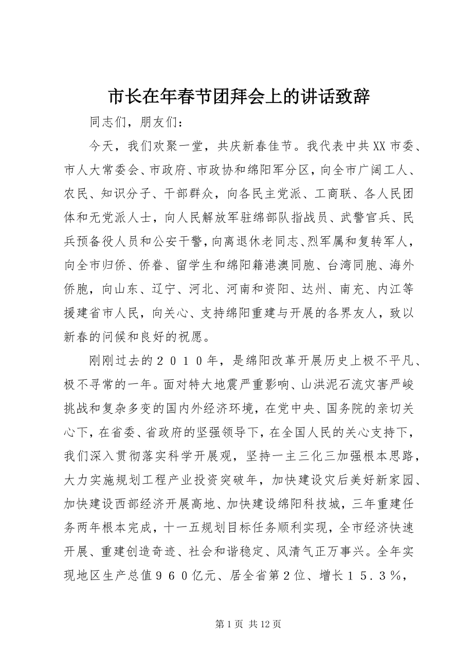 2023年市长在年春节团拜会上的致辞致辞.docx_第1页