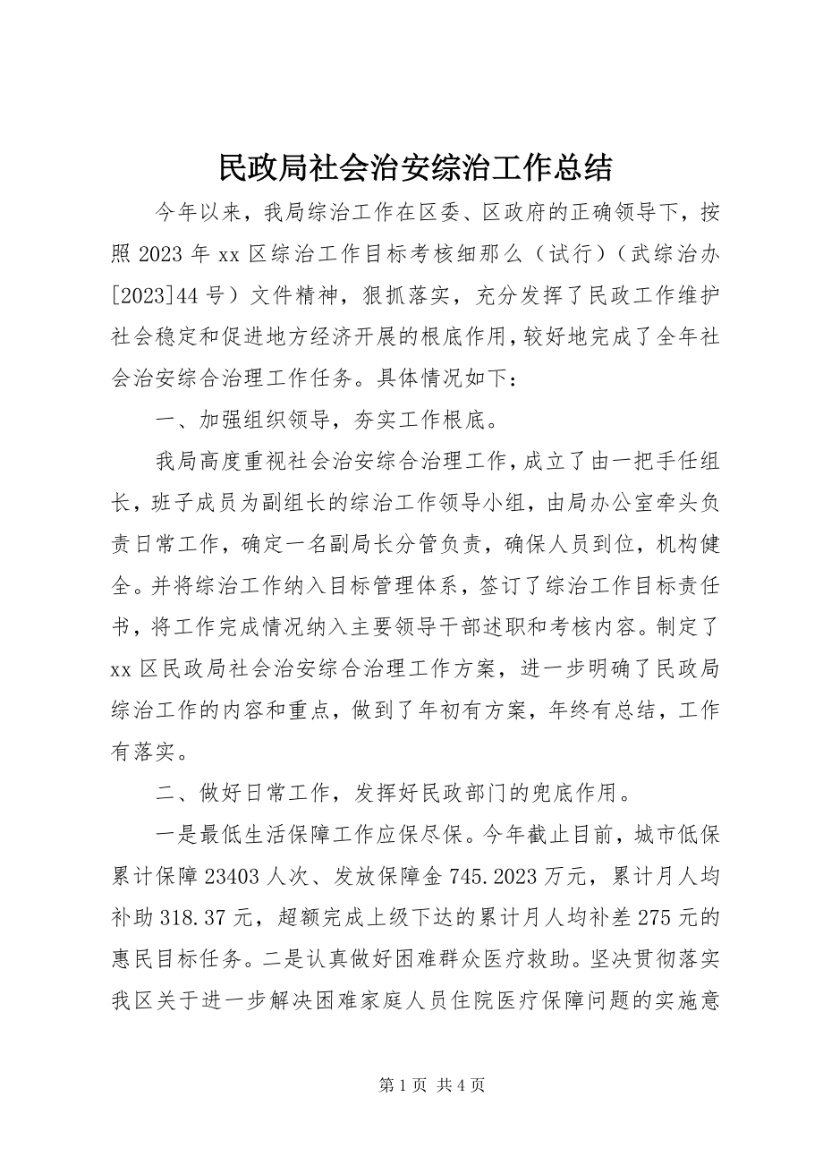 2023年民政局社会治安综治工作总结.docx_第1页