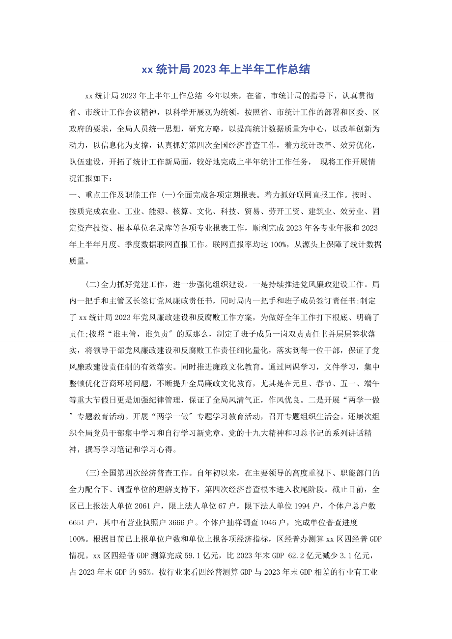 2023年统计局上半年工作总结.docx_第1页