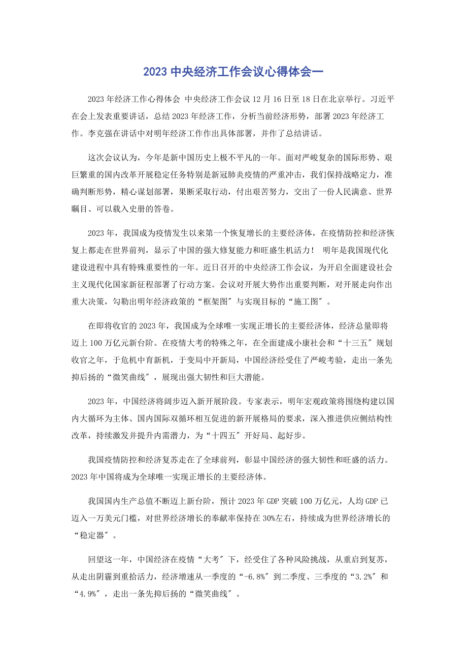 2023年中央经济工作会议心得体会1.docx_第1页