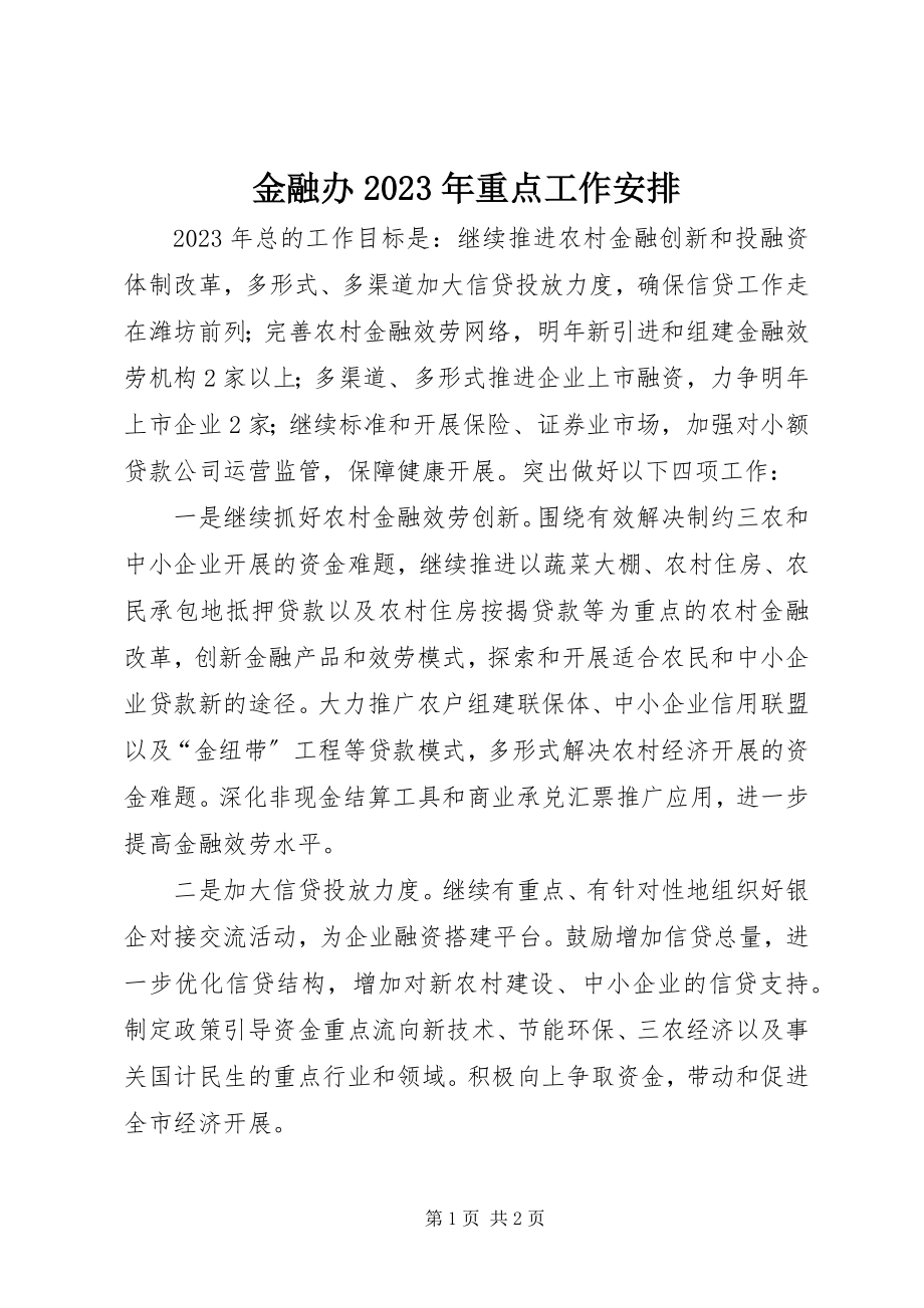 2023年金融办重点工作安排.docx_第1页