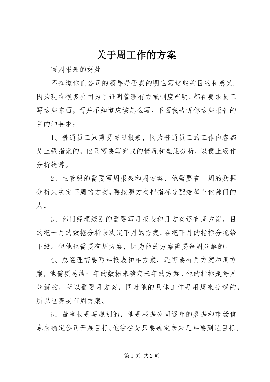 2023年周工作的计划.docx_第1页