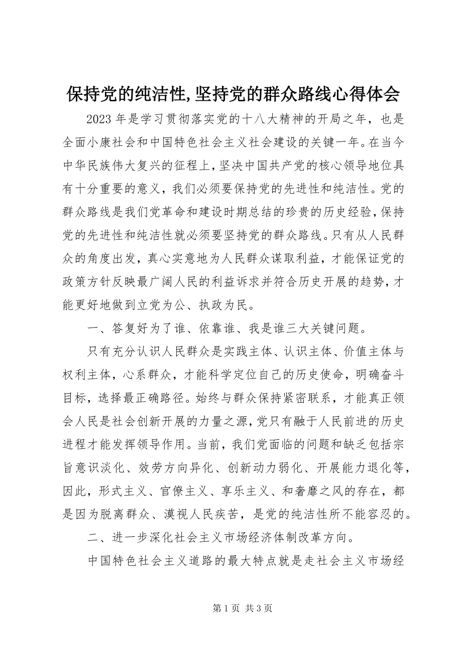 2023年保持党的纯洁性坚持党的群众路线心得体会新编.docx_第1页