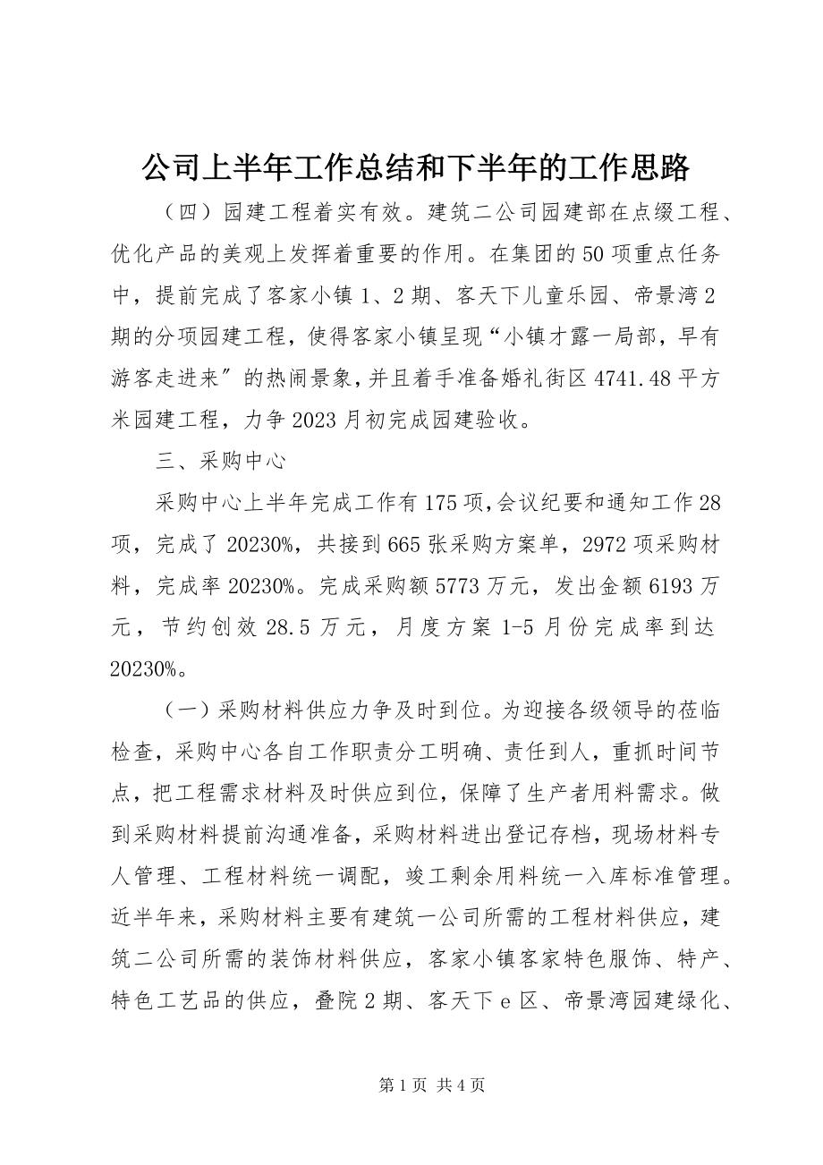 2023年公司上半年工作总结和下半年的工作思路.docx_第1页