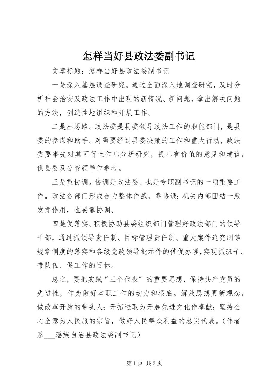 2023年怎样当好县政法委副书记.docx_第1页