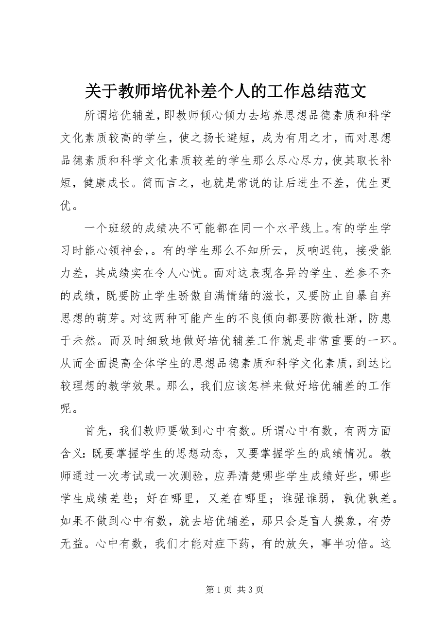 2023年教师培优补差个人的工作总结.docx_第1页