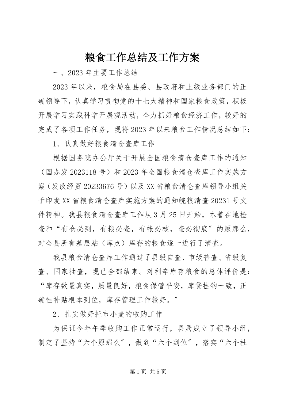 2023年粮食工作总结及工作计划.docx_第1页