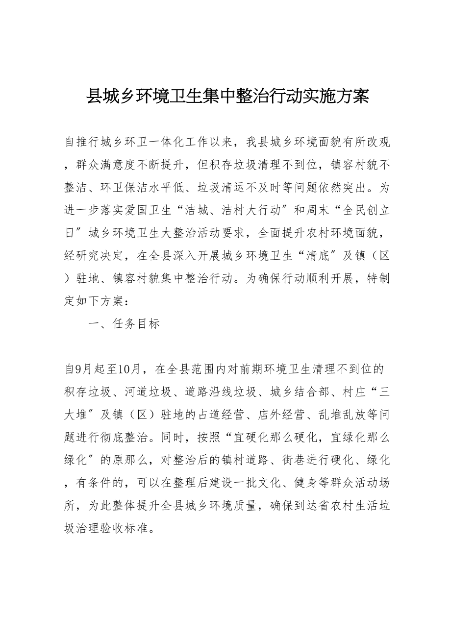 2023年县城乡环境卫生集中整治行动实施方案.doc_第1页