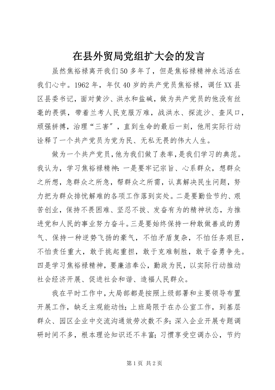 2023年在县外贸局党组扩大会的讲话.docx_第1页