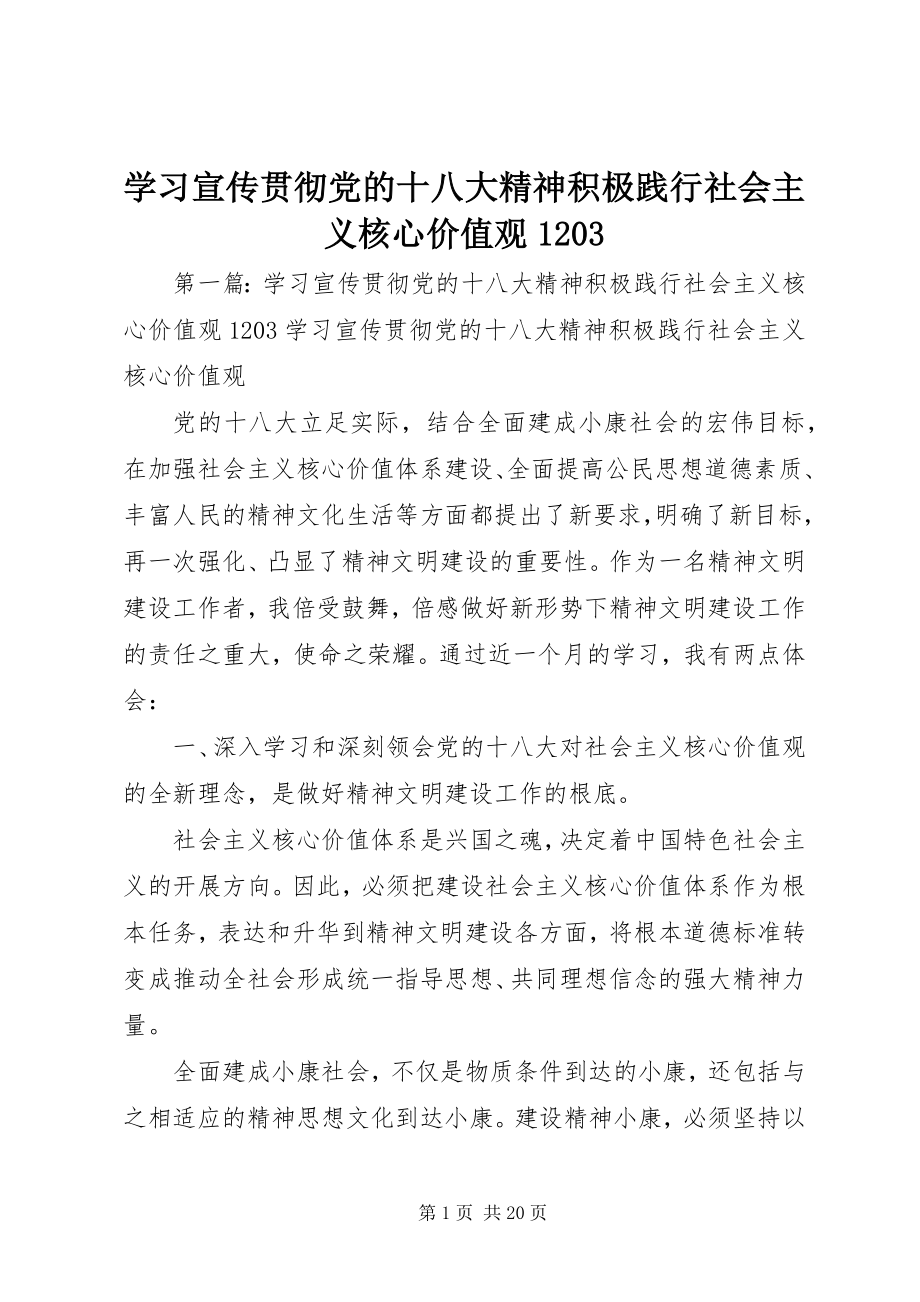 2023年学习宣传贯彻党的十八大精神积极践行社会主义核心价值观1203.docx_第1页