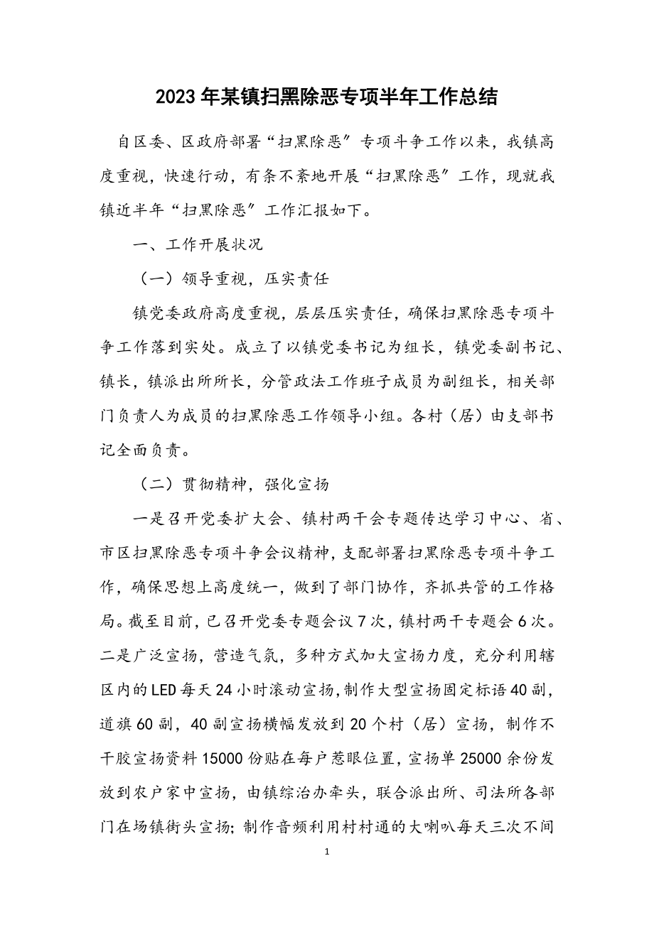 2023年某镇扫黑除恶专项半年工作总结.docx_第1页