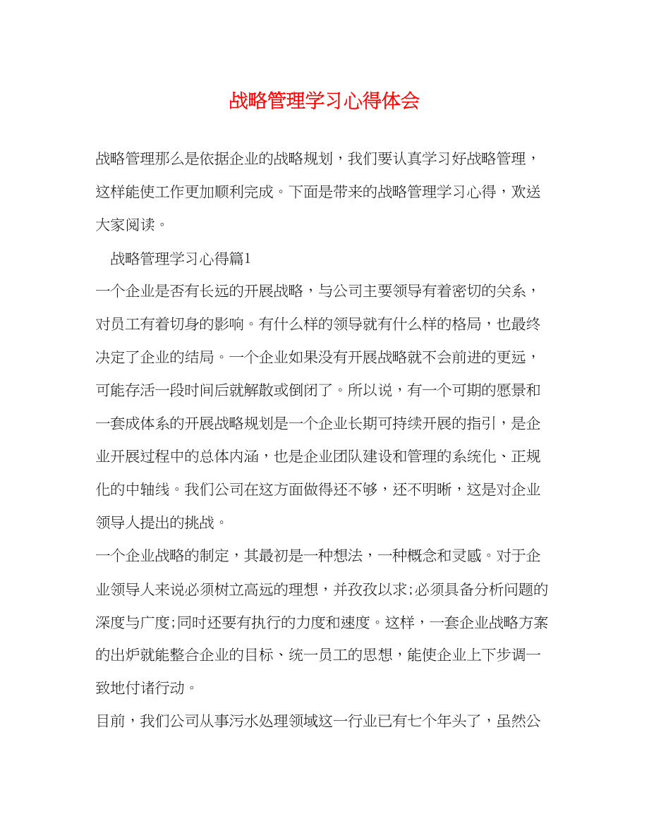 2023年战略管理学习心得体会.docx_第1页