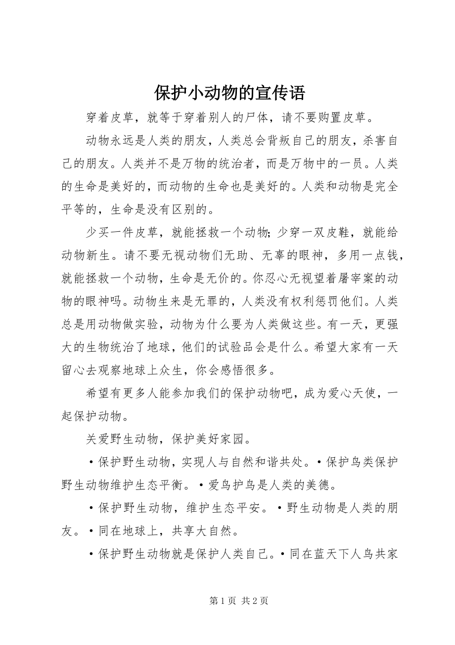 2023年保护小动物的宣传语新编.docx_第1页