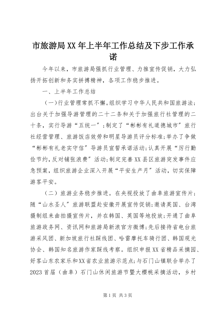 2023年市旅游局上半年工作总结及下步工作承诺.docx_第1页