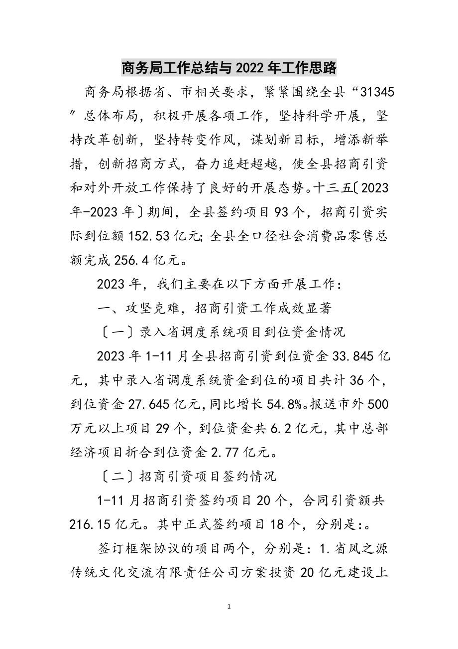 2023年商务局工作总结与年工作思路范文.doc_第1页