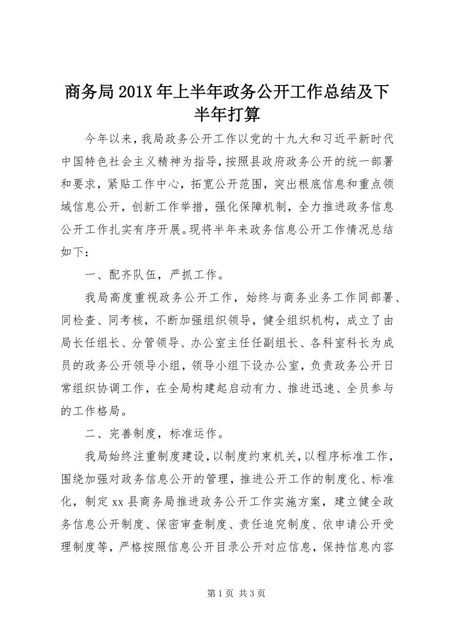 2023年商务局上半年政务公开工作总结及下半年打算.docx_第1页