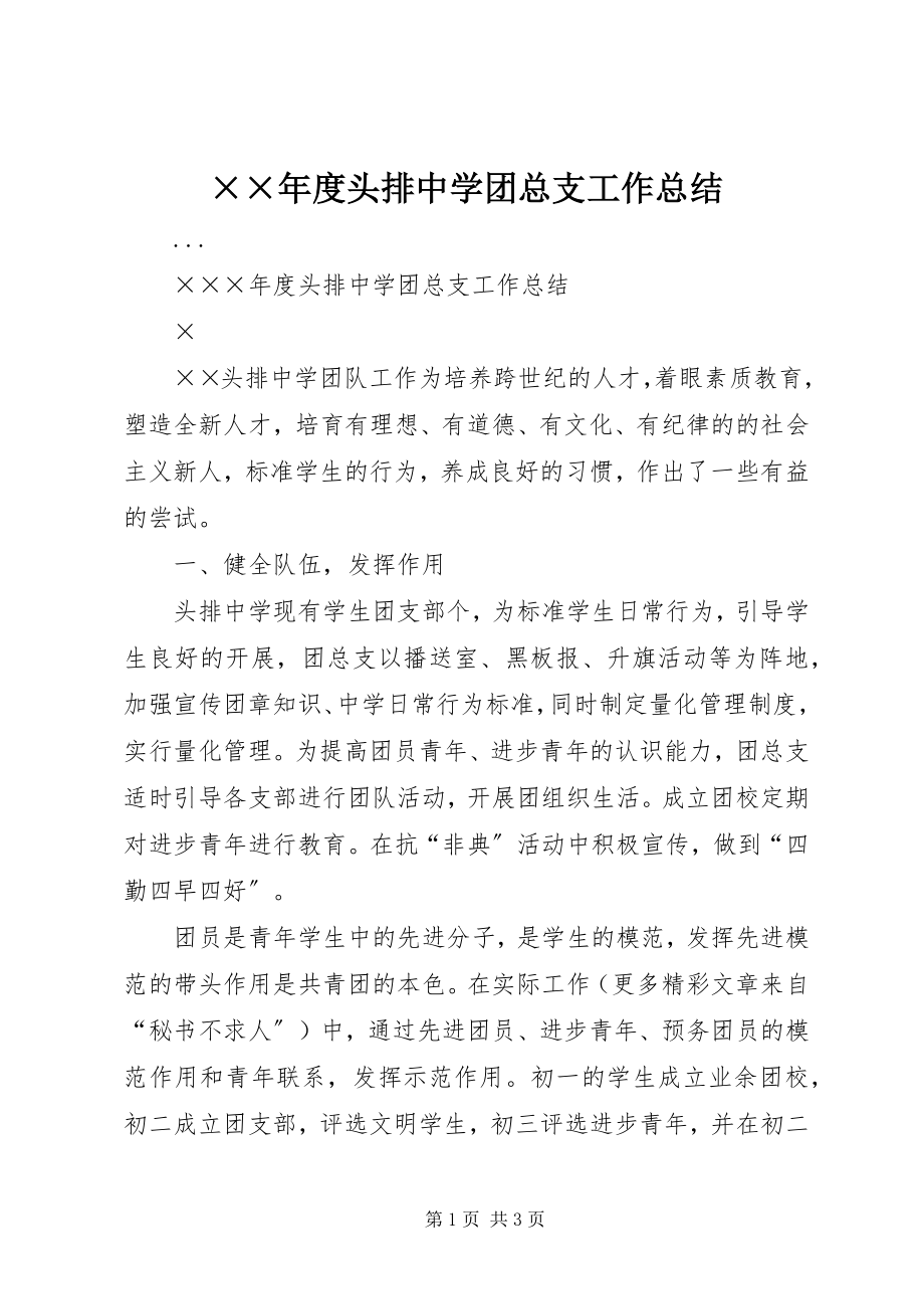 2023年度头排中学团总支工作总结.docx_第1页