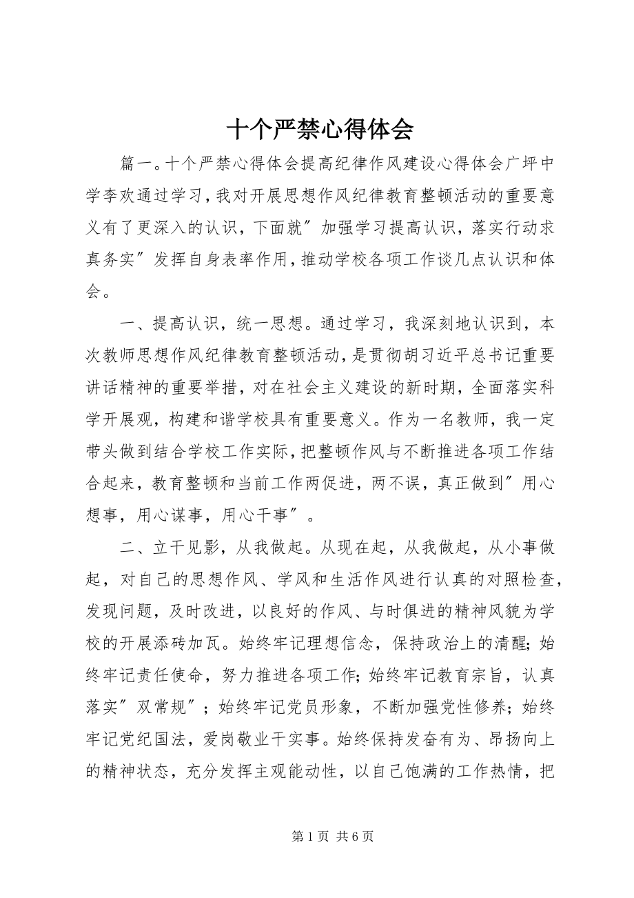 2023年十个严禁心得体会.docx_第1页