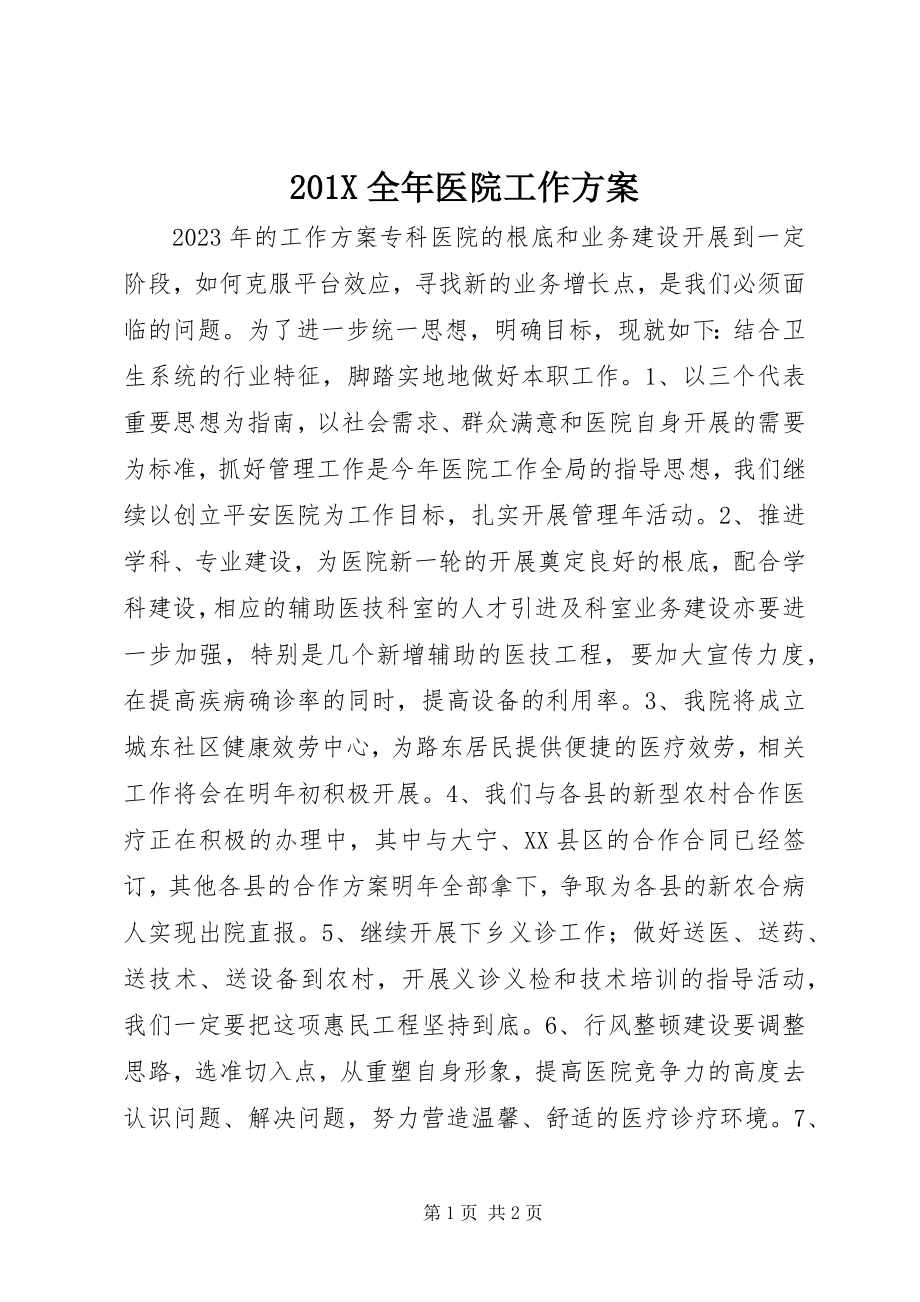 2023年全年医院工作计划新编.docx_第1页