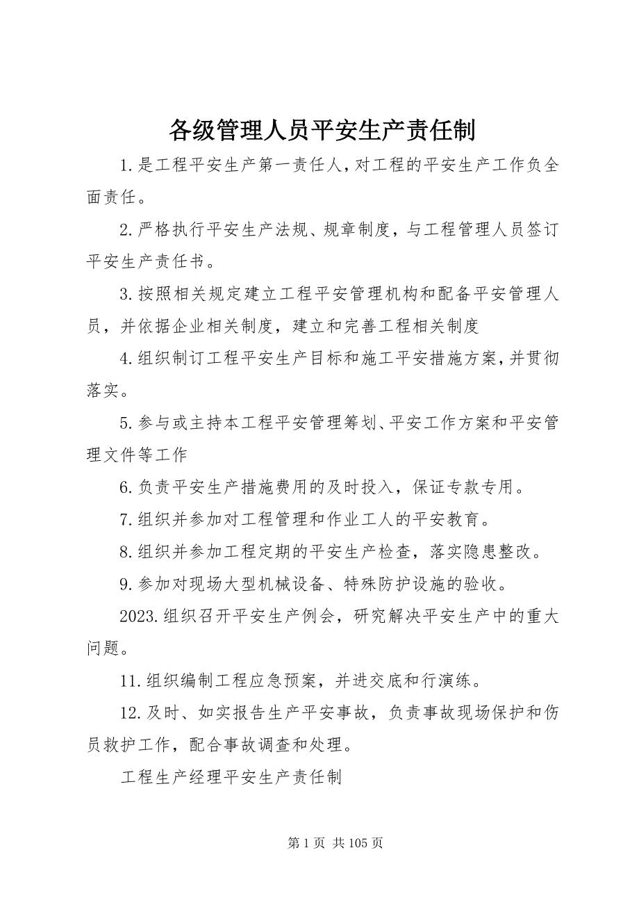 2023年各级管理人员安全生产责任制.docx_第1页