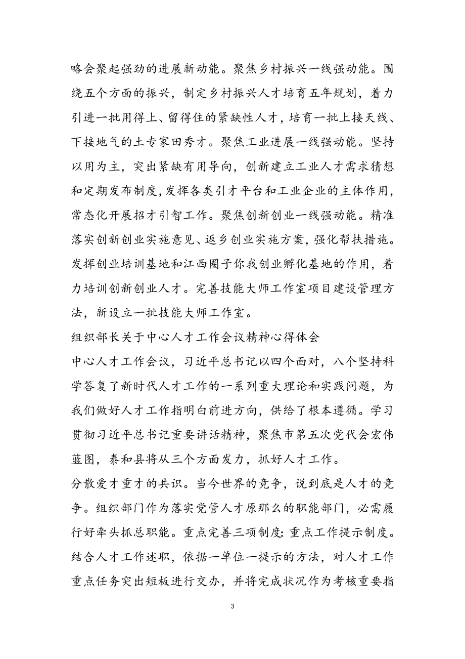 2023年组织部长关于中央人才工作会议精神心得体会两篇.doc_第3页