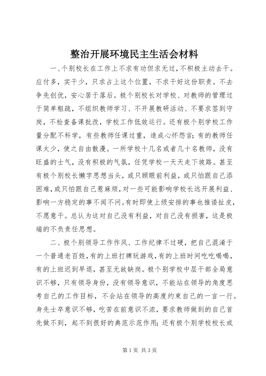 2023年整治发展环境民主生活会材料.docx_第1页