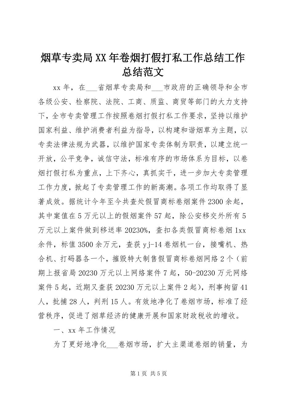 2023年烟草专卖局卷烟打假打私工作总结工作总结.docx_第1页