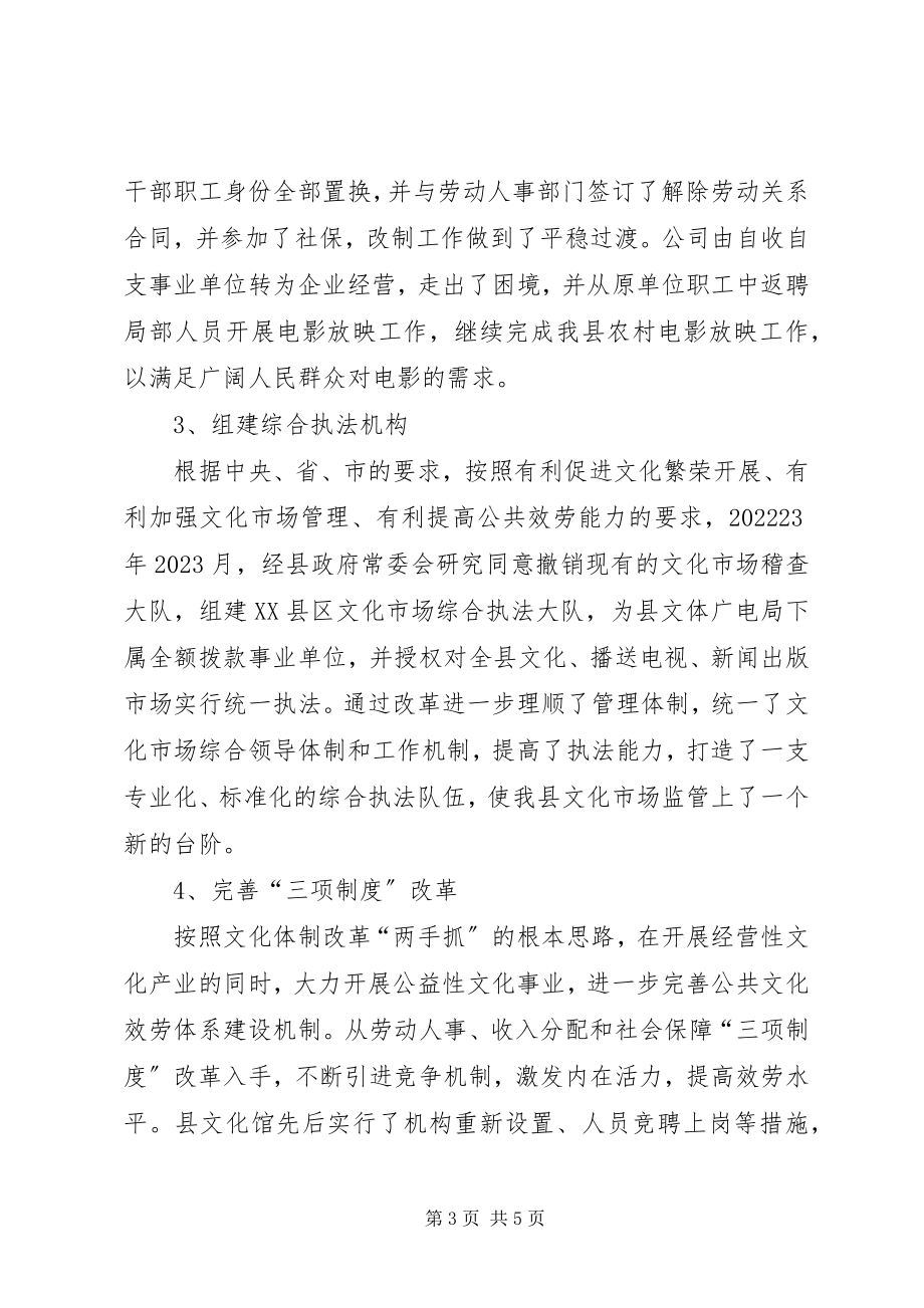 2023年XX县区文化体制改革工作情况汇报新编.docx_第3页