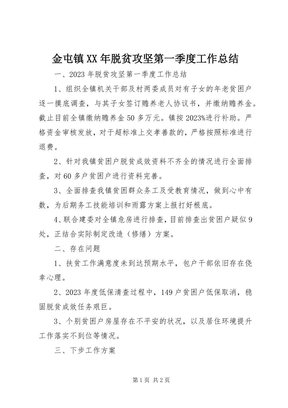 2023年金屯镇脱贫攻坚第一季度工作总结.docx_第1页