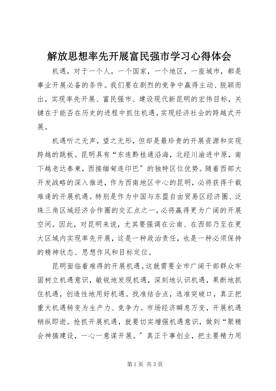 2023年解放思想率先发展富民强市学习心得体会.docx_第1页