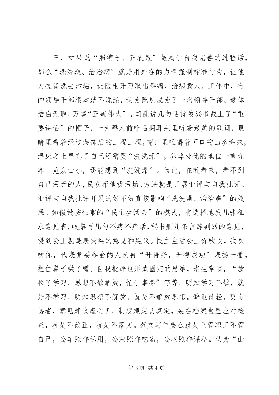 2023年“照镜子正衣冠洗洗澡治治病”学习心得新编.docx_第3页