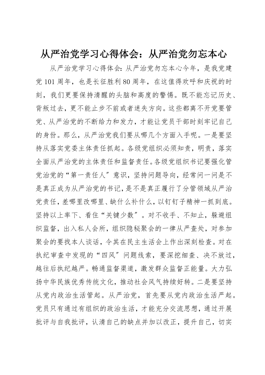 2023年从严治党学习心得体会从严治党勿忘本心.docx_第1页