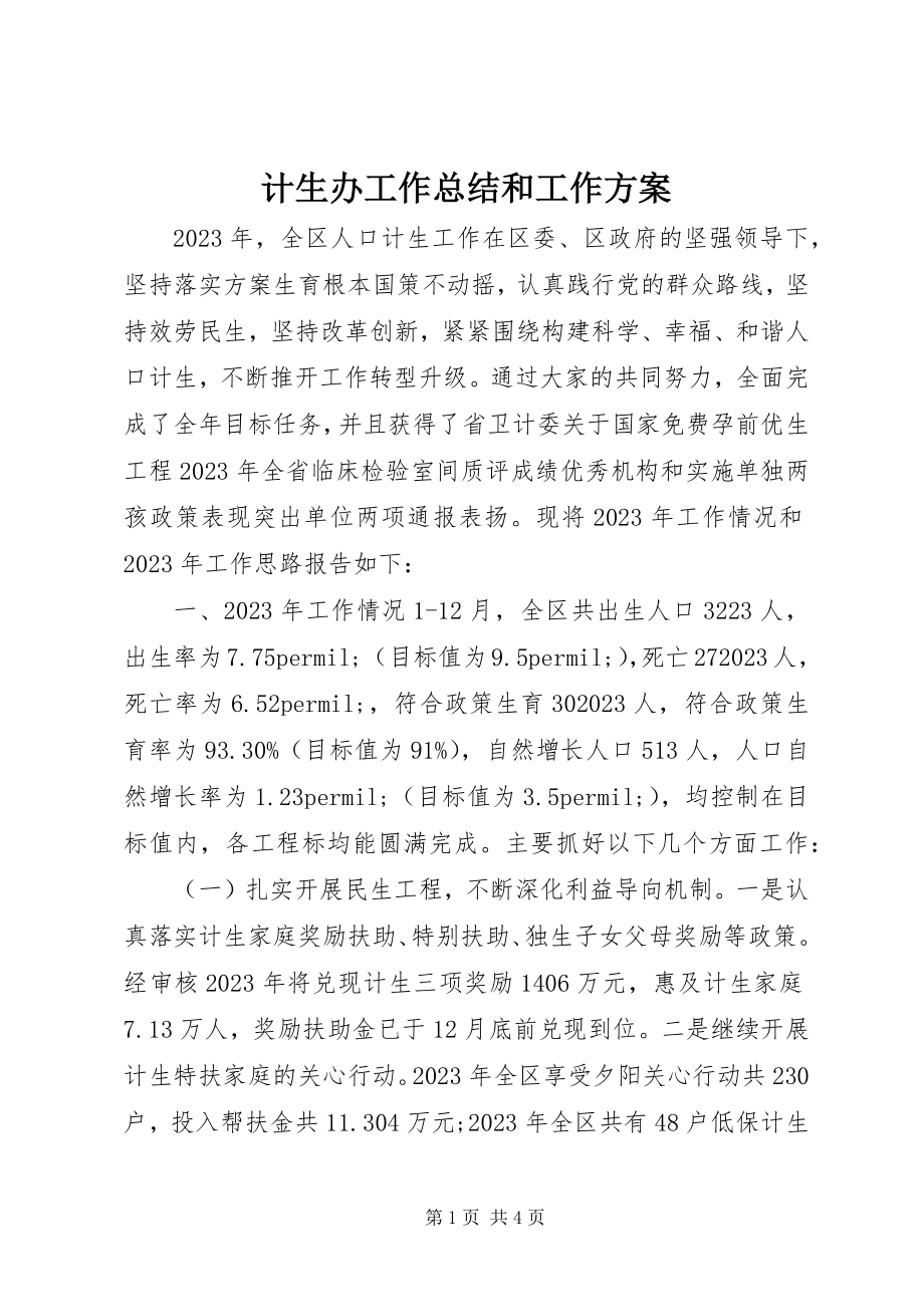 2023年计生办工作总结和工作计划.docx_第1页