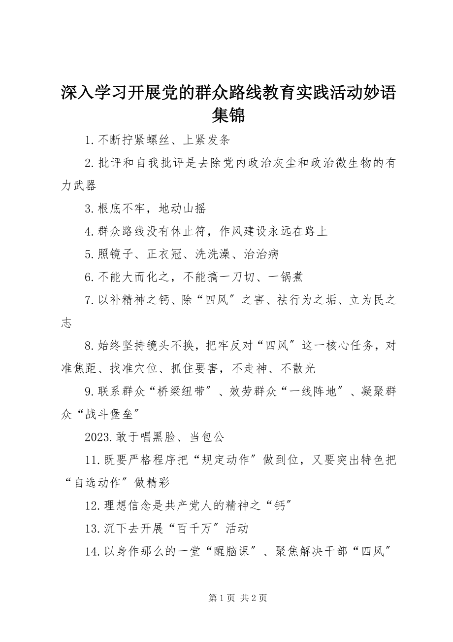 2023年深入学习开展党的群众路线教育实践活动妙语集锦.docx_第1页