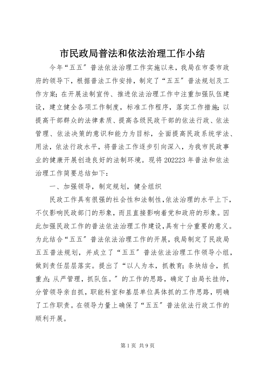 2023年市民政局普法和依法治理工作小结.docx_第1页