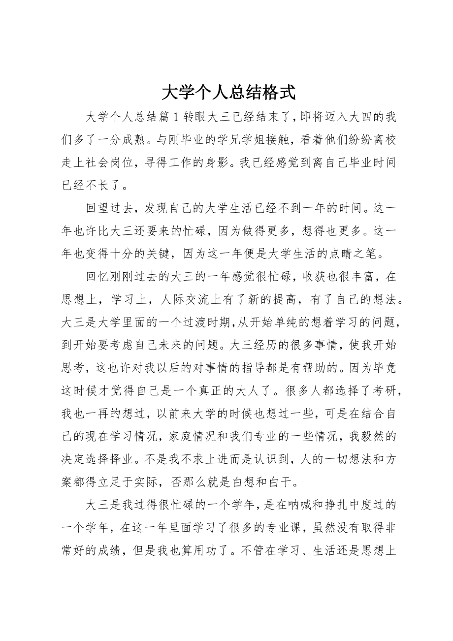 2023年大学个人总结格式.docx_第1页