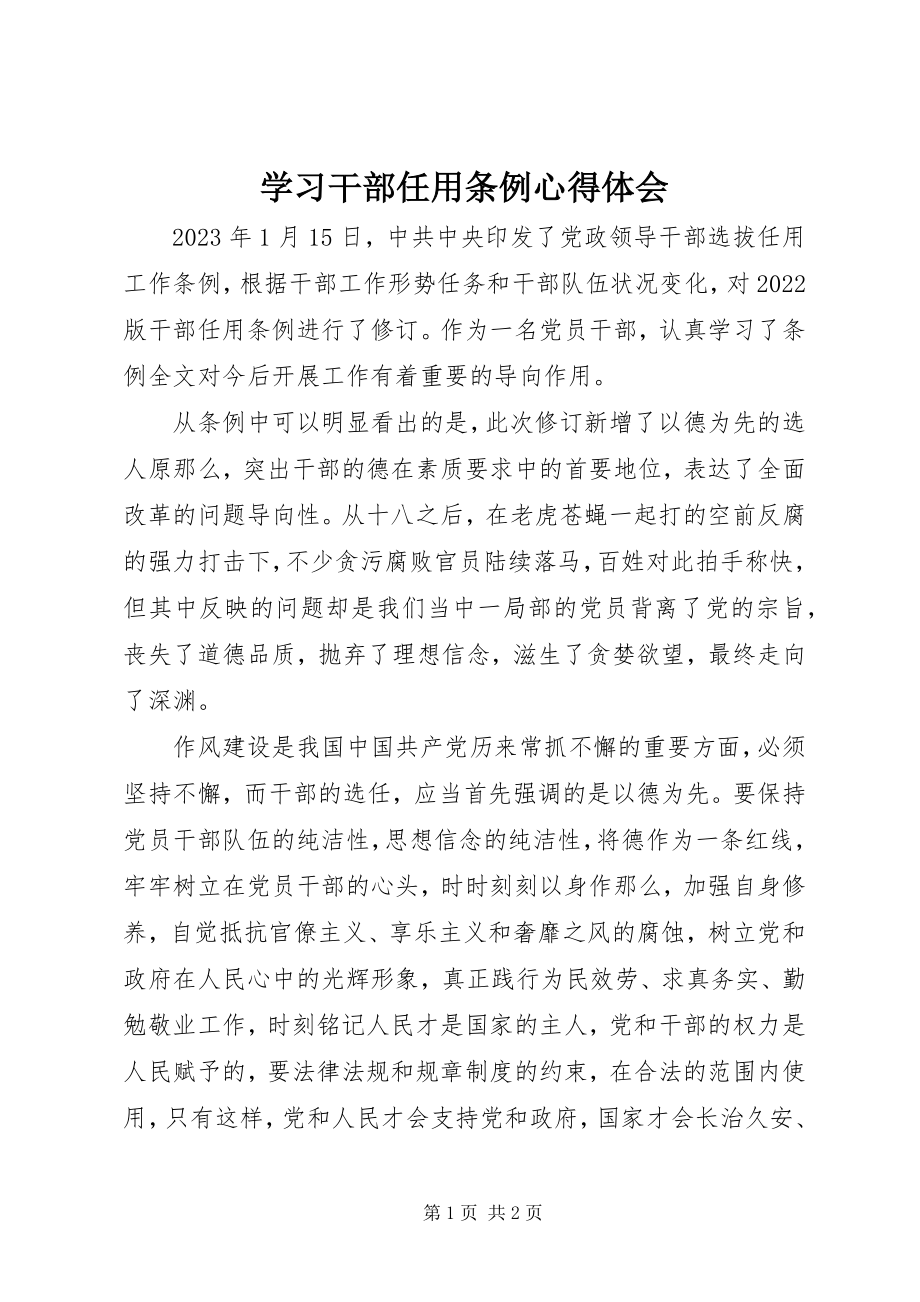 2023年学习《干部任用条例》心得体会.docx_第1页