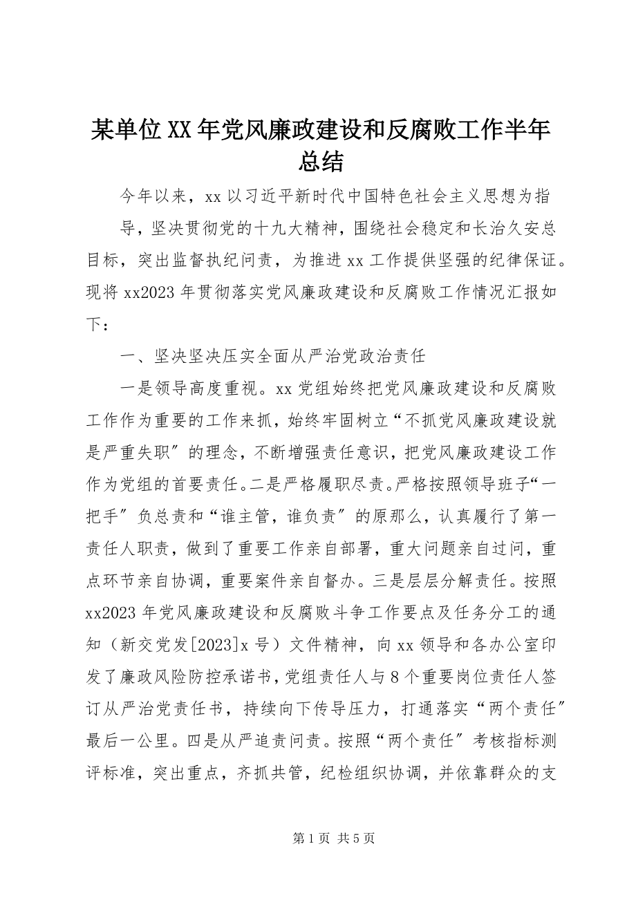 2023年某单位党风廉政建设和反腐败工作半总结.docx_第1页